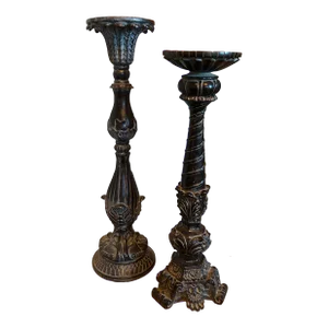 Pair of 1990s Farmhouse Tall Carved Candle Holders