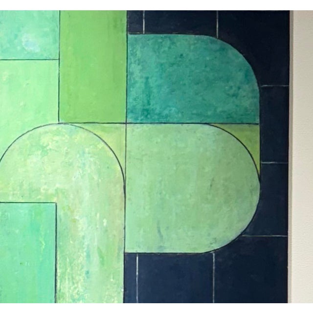 Contemporary Contemporary Geometric Abstract Vertical Oil and Cold Wax Painting-Green by Stephen Cimini For Sale - Image 3 of 6