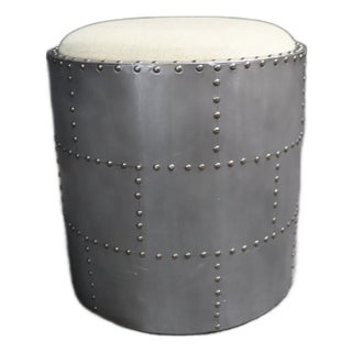 Industrial Metal Drum Ottoman Stool For Sale