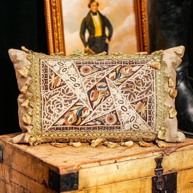 Nice Victorian Antique Textile Floral Pattern Tassel Throw Pillow Home Decor For Sale - Image 11 of 15