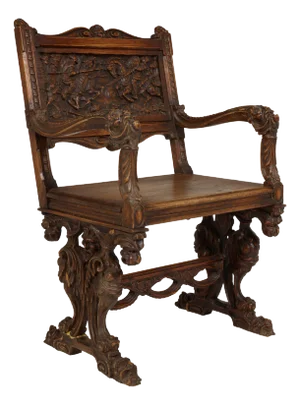 From the Estate of Madonna Early 20th Century Renaissance Revival Style Walnut Armchair
