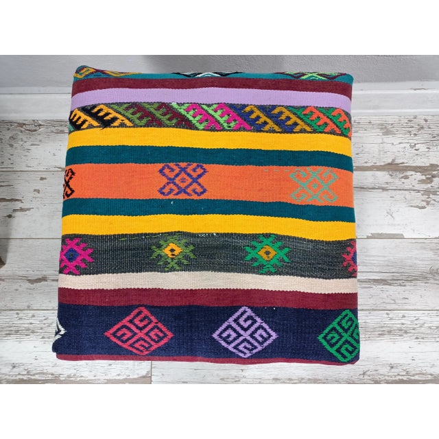2020s Ethnic Kilim Upholstered Padded Footstool For Sale - Image 5 of 9