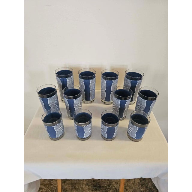 1950s Mid Century Modern Royal China “Currier & Ives” Blue & White Tumbler Set - 12 Pieces For Sale In Minneapolis - Image 6 of 9