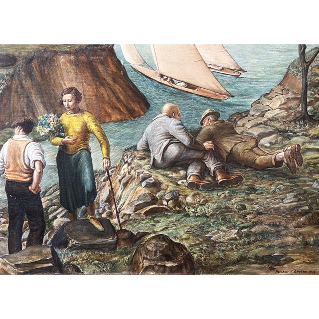 Early 20th Century 1936 Wpa Era American Scene Modernist Painting "A Connecticut Day" Howard Ahrens For Sale - Image 5 of 11