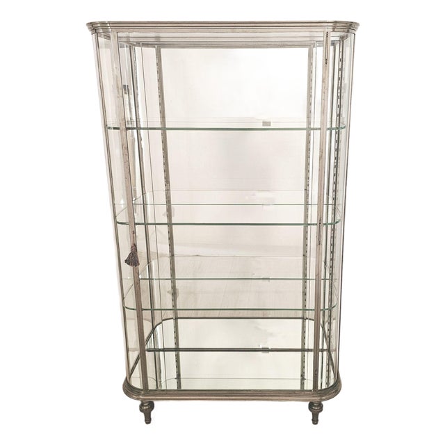 Brushed Steel Mirrored French Display Case / Vitrine, Circa 1920 For Sale