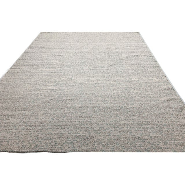 Contemporary Swedish Style Kilim Deco Aqua Rug 8ft X 10ft For Sale - Image 3 of 9