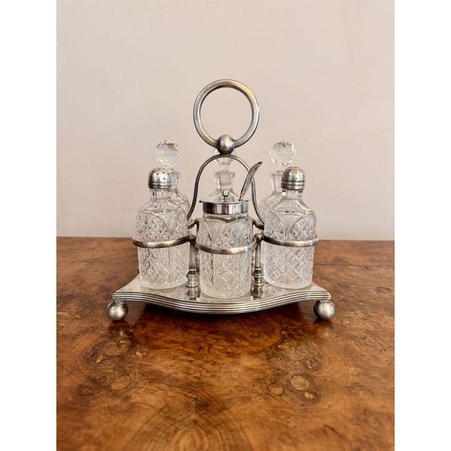 Glass Antique Edwardian Silver Plated Bottle Cruet Set, 1900, Set of 7 For Sale - Image 7 of 7
