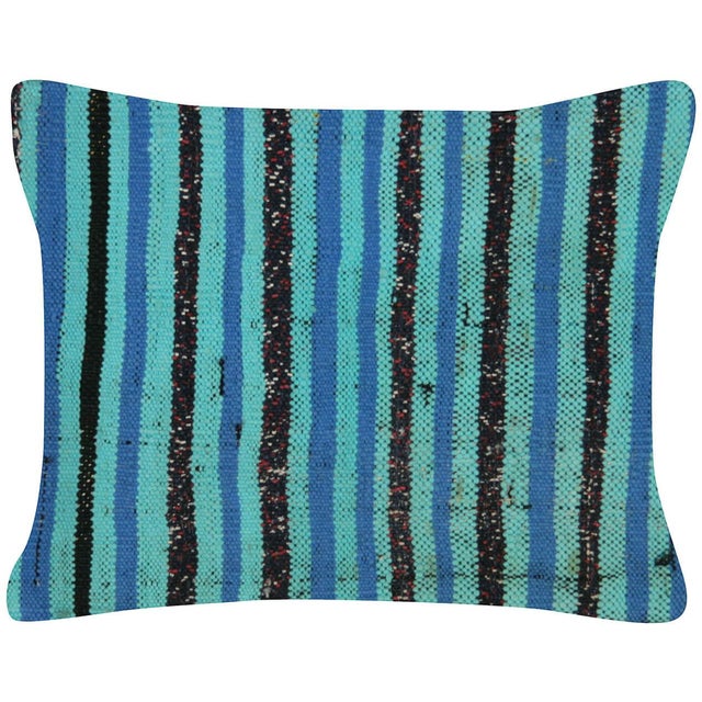 Vintage Turkish Rag Pillow. Sewn with fragments of vintage hand made Anatolian Hemp and Cotton Kilims. Fiber fill. 500385