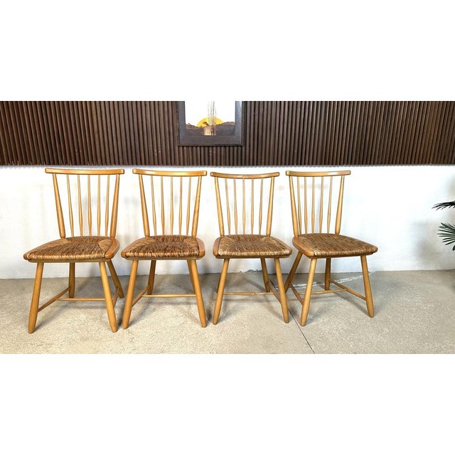 WK Möbel WKS Dining Chairs with Wickerwork Seats by Arno Lambrecht for Wk Möbel, Germany, 1950s, Set of 4 For Sale - Image 4 of 14