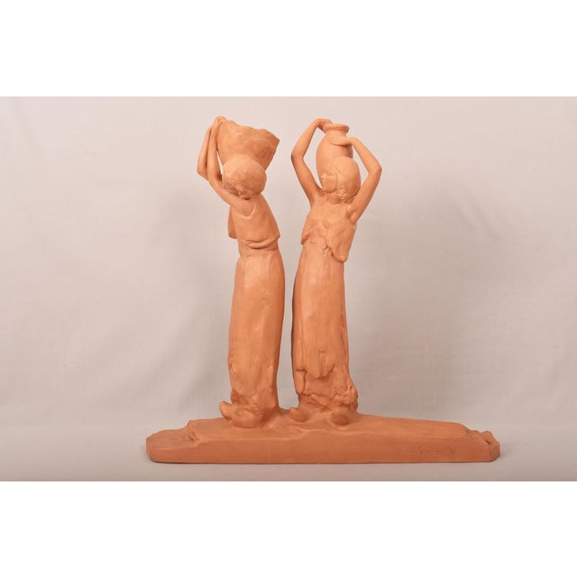 Amedeo Gennarelli, Art Deco Sculpture of Two Young Women with Amphora, 20th Century, Terracotta For Sale - Image 12 of 12