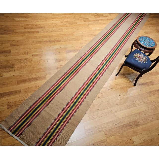 Vintage American Rag Runner, Handwoven Wool & Cotton, Stripe Pattern, 3x18 For Sale - Image 9 of 16