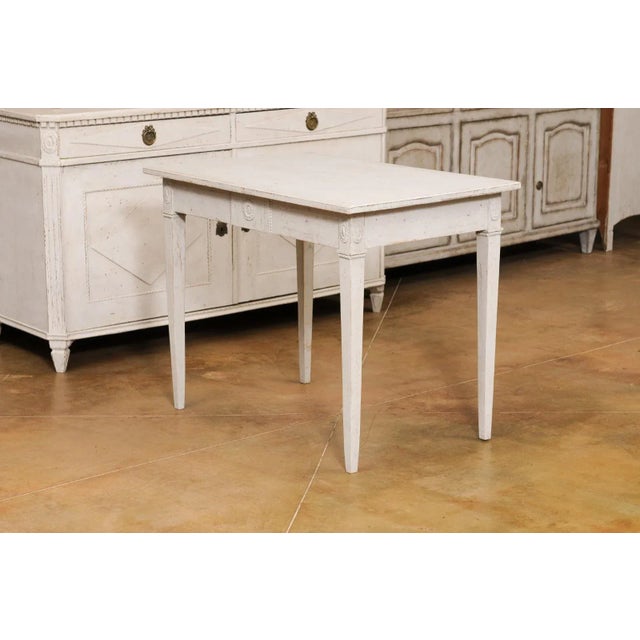 Swedish Gustavian Style 1880s Painted Wood Table with Carved Rosettes and Beads For Sale - Image 12 of 13