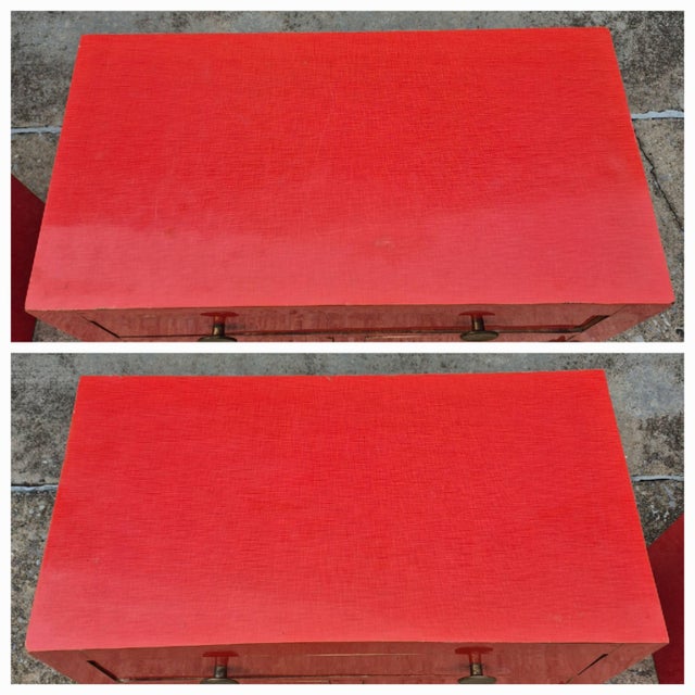Mid 20th Century Mid Century Modern Asian Orange Red Laminate Cabinets Nightstands Side End Tables - A Pair For Sale - Image 5 of 12