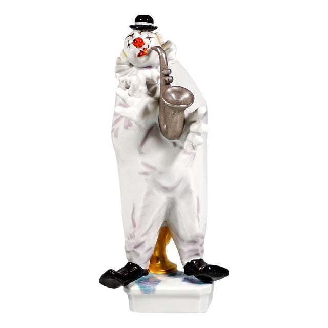 Vintage Clown Figurine with Saxophone by P. Strang for Meissen, 1990 For Sale
