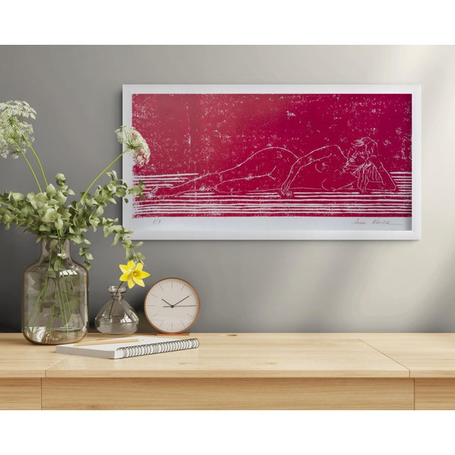 “Nude on the Sofa” Original Hand-Pulled Linocut Nude Figure Limited Edition of 3 Art by Anna Novick. Hand Signed and Numbered 1/3 For Sale - Image 4 of 9