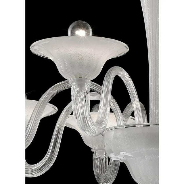 Contemporary Venetian Murano Glass Chandelier in Transparent and White Tones with Silver Leaf by Simoeng for Simoeng For Sale - Image 3 of 7
