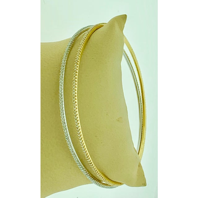 Metal Tesora Contemporary Yellow and White 18 Karat Gold and Diamond Bangle Bracelet For Sale - Image 7 of 8