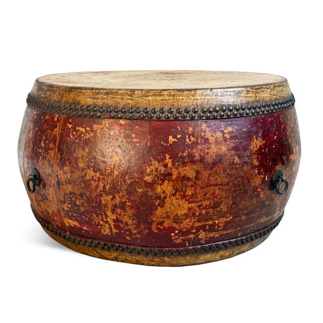 Antique Red Mongolian Drum Coffee Table For Sale - Image 12 of 12