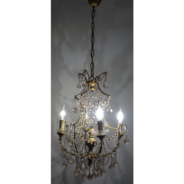 Gold-Plated Metal & Murano Glass Drop Chandelier, 1930s For Sale - Image 12 of 14