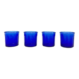 Vintage Cobalt Blue French Jam Jar Glasses, Set of 4
