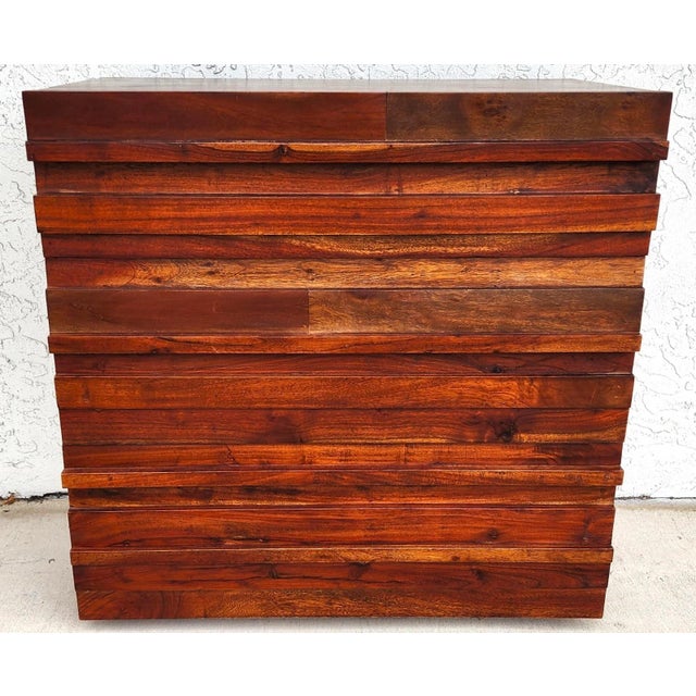 Mid-Century Modern MCM Solid Exotic Wood Bachelor Chest Dresser Rustic Brutalist For Sale - Image 3 of 8