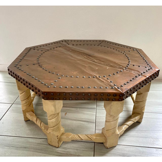 1960s Brown-Saltman Spanish Mission Style Copper-Top Octagonal Cocktail Table For Sale In Detroit - Image 6 of 12