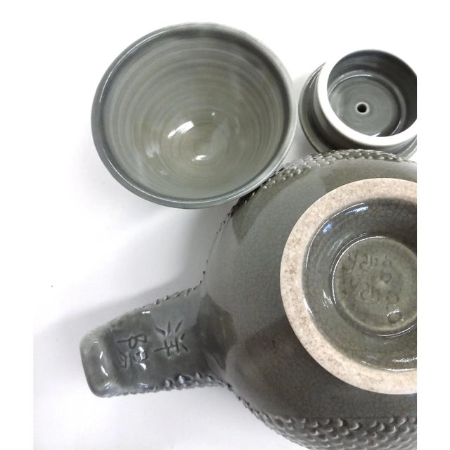 1990s Hand Thrown Tea Pot & 2 Sake Cups For Sale - Image 10 of 10