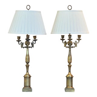 Early 19th Century French Empire Gilt Bronze Candelabra Lamps - a Pair For Sale