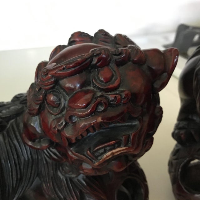 Pair of Early 20th Century Hand Carved Foo Dogs For Sale - Image 9 of 9