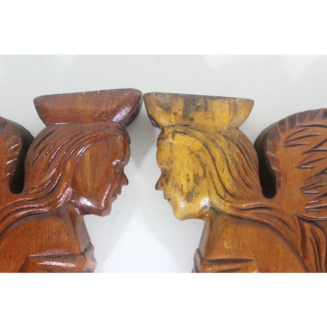 Antique Carved Wood Shelf Brackets Corbels Female Ship Figurehead Large Heavy, a Pair For Sale - Image 6 of 16