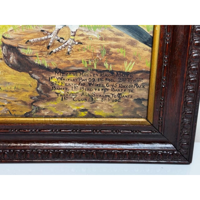 Circa 1930 British Folk Art Champion Racing Pigeons Oil Painting For Sale - Image 4 of 18