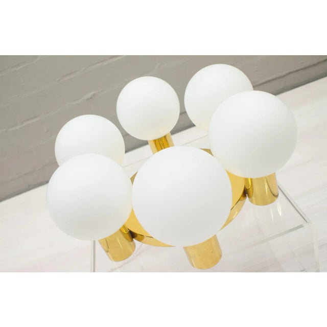 Gold Vintage Brass Orbit Lamp with Opal Globe Shades For Sale - Image 8 of 9