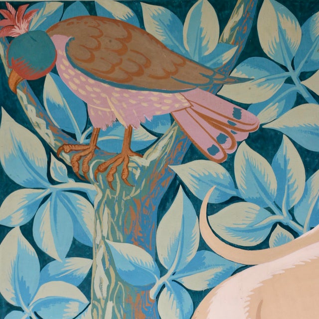 Large Framed Wallpaper Panels Decorated with Stylized Animals and Branches, France, 1930s, Set of 2 For Sale - Image 3 of 15