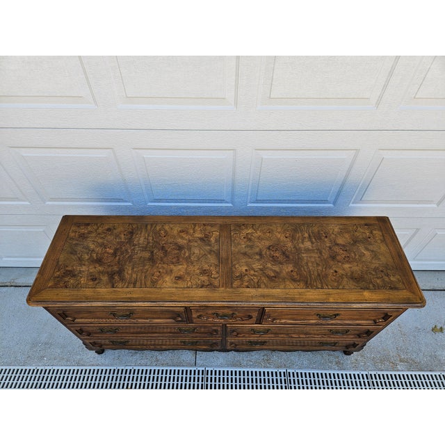 Mid 20th Century Baker Furniture French Burlwood Top Seven Drawer Dresser For Sale - Image 5 of 11