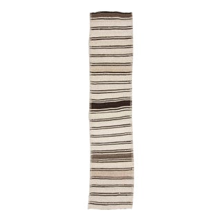 Cream & Brown Striped Kilim Runner For Sale