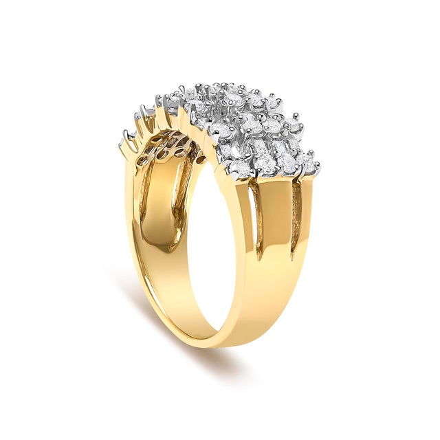 2020s 14K Yellow Gold 1.0 Cttw Round and Baguette Diamond Multi-Row Band Ring, Size 7 For Sale - Image 5 of 6