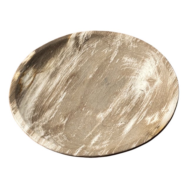Light Beige Petrified Wood Circular Tray, 1980s For Sale