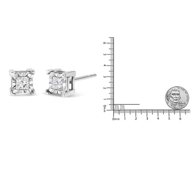 .925 Sterling Silver 1/4 Cttw Miracle Set Princess-cut Diamond Solitaire Stud Earrings, A Pair For Sale In New York - Image 6 of 6