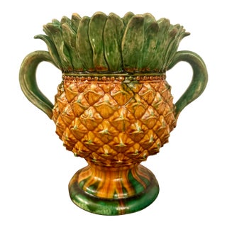 Vintage Minton-Style Majolica Ceramic Pineapple Vase For Sale