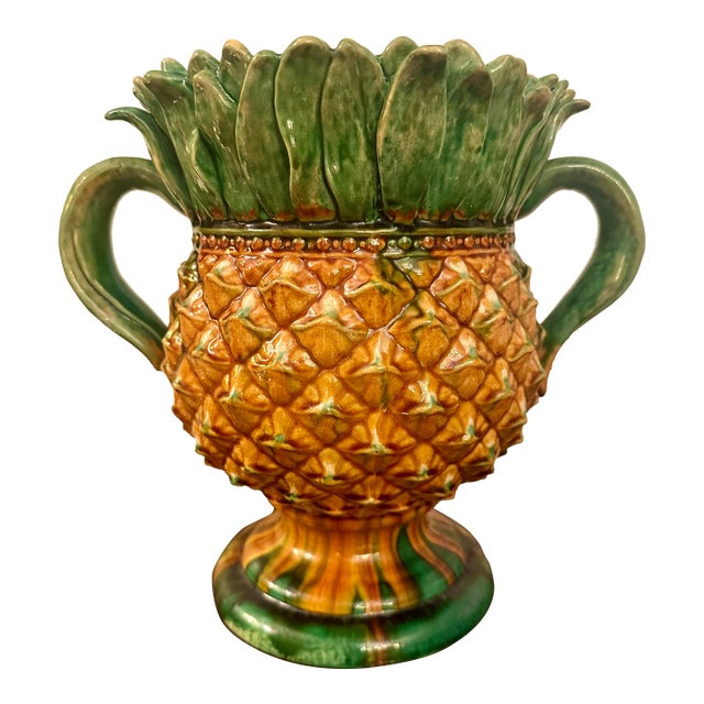 Vintage Minton-Style Majolica Ceramic Pineapple Vase For Sale