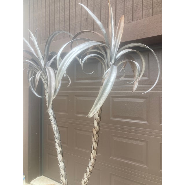 Silver Tole Double Palm Tree in Pot Hand Crafted in Italy 1960 - Silver on Aged Bronze Patina For Sale - Image 8 of 16