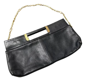 A 1970s High Quality Black Leather and Brass Italian Shoulder Bag