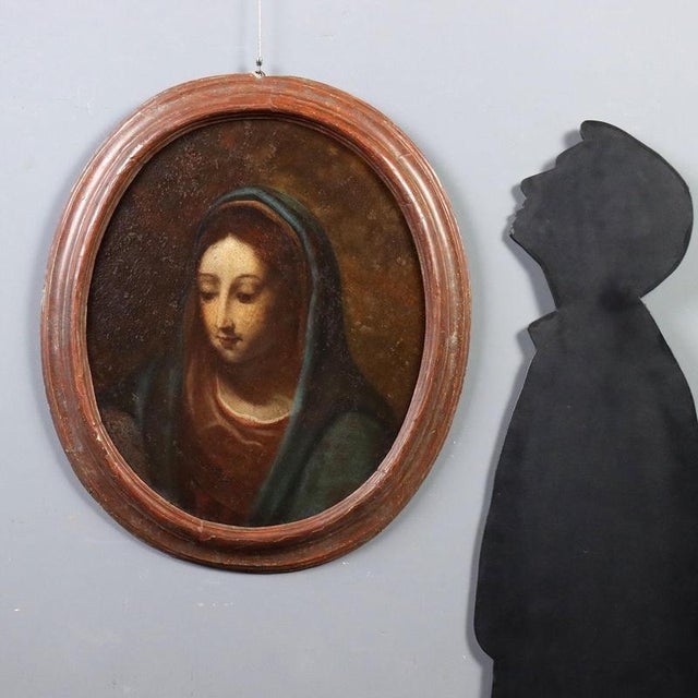 Oil on canvas, mounted on panel. Northern Italian school, late 17th-early 18th century. Mary is depicted in a meditative...