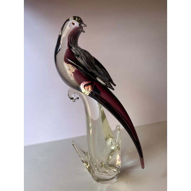Murano Vintage Hand Blown Glass Purple Bird Sculpture For Sale - Image 9 of 9