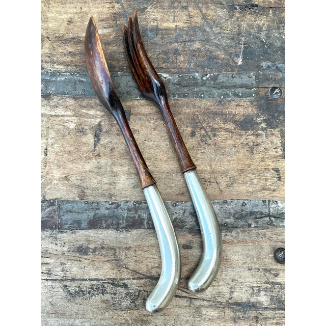 Wood Vintage Sterling and Wood Salad Servers For Sale - Image 7 of 12