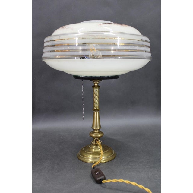 1940s Restored Brass Table Lamp with Glass Shade, 1940s For Sale - Image 5 of 16