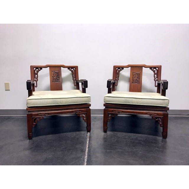 Asian Korean Carved Mahogany Lounge Chairs Pair Chairish