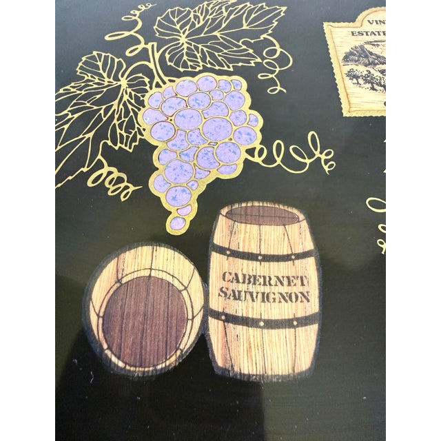The Couroc Company 1960s Couroc Monterey Black Serving Tray With Brass and Stone Inlay Wine Motif For Sale - Image 4 of 12