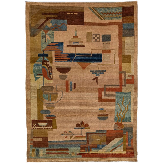 Textile 1960s Handmade Vintage Arts & Crafts Brown Wool Rug With Allover Motif For Sale - Image 7 of 7