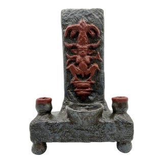 Brutalist Ritualistic Pagan Small Altar Totem Piece of Horned Deity With Candle Holders & Chalice For Sale
